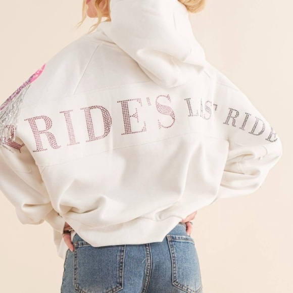 BRIDES LAST RIDE Sequin Cowgirl Bride Sweatshirt NEW - Picture 5 of 5